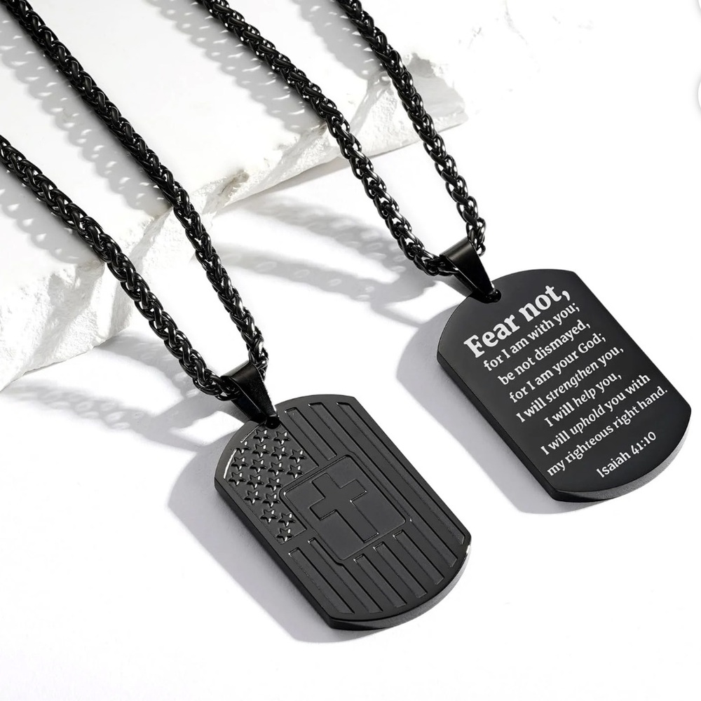 Fear Not Bible Verse Black Dog Tag Necklace